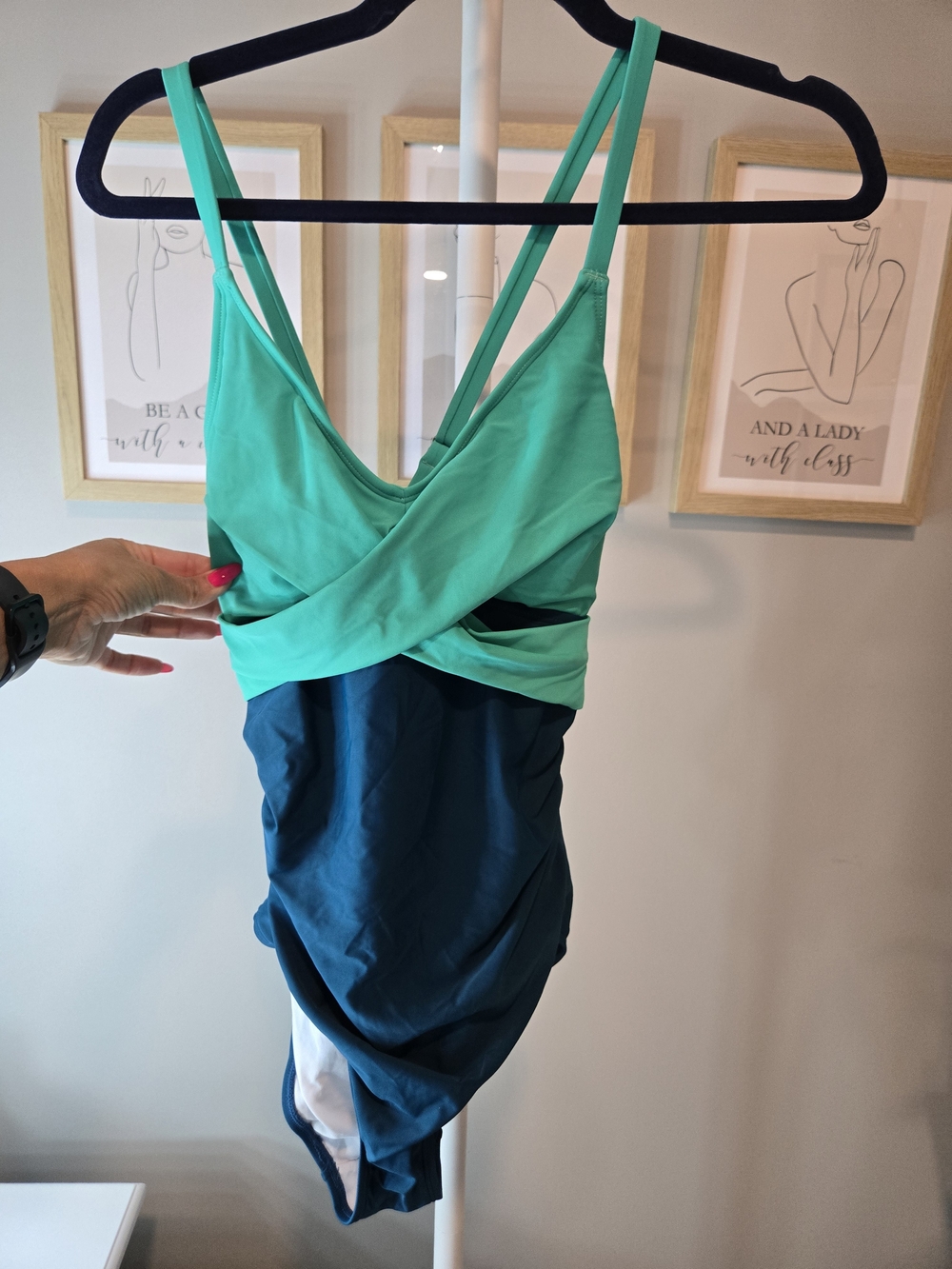 🌞NWT B2Prity Women’s Two-Tone Twist Front One-Piece Swimsuit - Teal / Navy